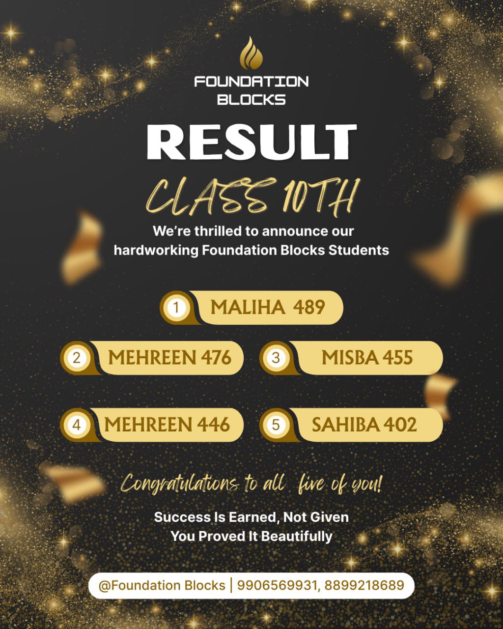 Foundation Blocks Class 10th Board Result achievements